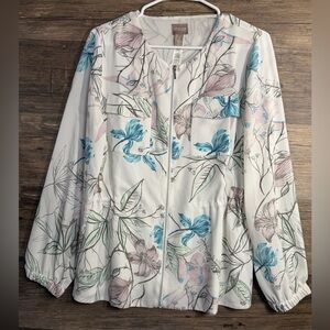 Chico's White and Blue Floral Blouse